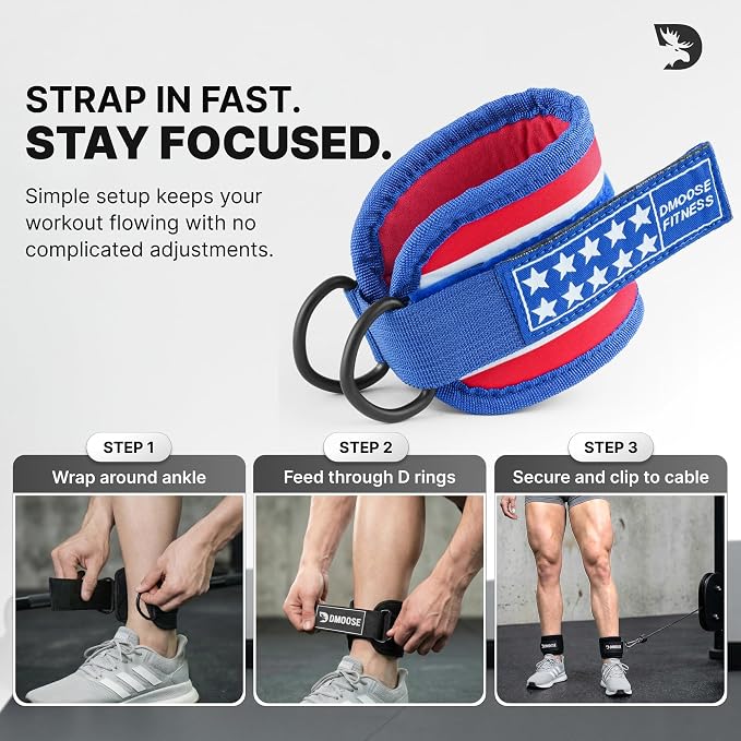DMoose Ankle Strap for Cable Machine - One Size Fit with Premium Padding, Workout Kickback Ankle Cuffs, Ankle Bands for Working Out, Booty Workouts, Leg Extension, Hip Abductors & Lower Body Exercises