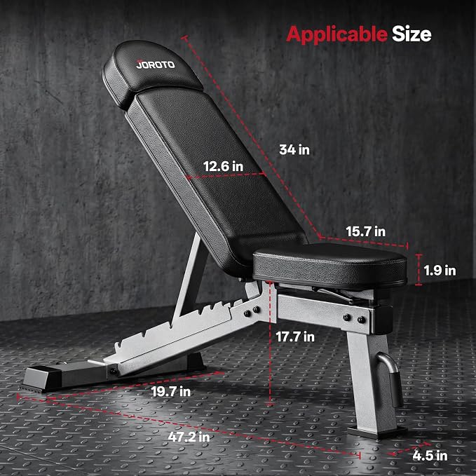JOROTO FID Adjustable Weight Bench 1300LBS Capacity for Home Gym | Heavy Duty Workout Bench Press with Incline Decline Positions, 34'' Backrest and Wheels for Strength Training at Home Gym