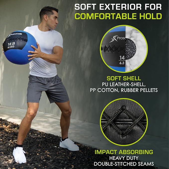 ProSource Soft Medicine Balls for CrossFit Wall Ball and Full Body Dynamic Exercises, Color-Coded Weights: 6, 8, 10, 14, 20, 25 lb.