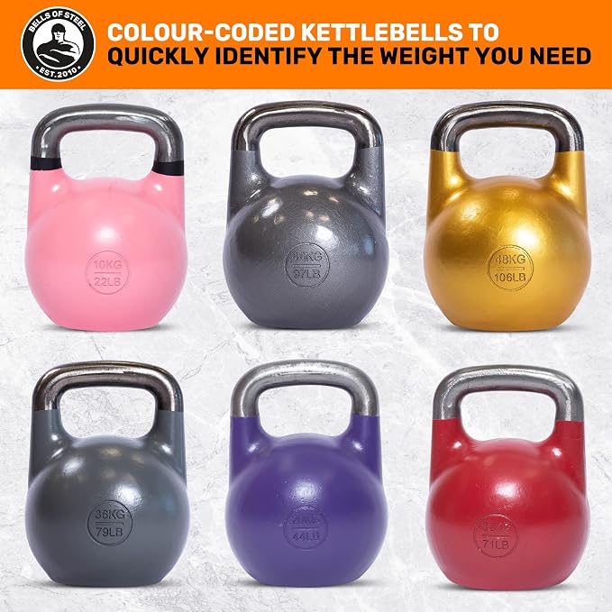 Competition Kettlebells [Bells of Steel] Kettle Bell Weights, Pro Grade Kettle bell for Full Body Workouts, 33mm Starter Size Handle or 35mm Competition Standard Handle Kettlebell