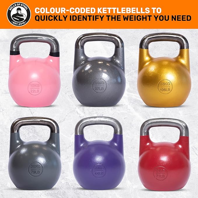 Competition Kettlebells [Bells of Steel] Kettle Bell Weights, Pro Grade Kettle bell for Full Body Workouts, 33mm Starter Size Handle or 35mm Competition Standard Handle Kettlebell