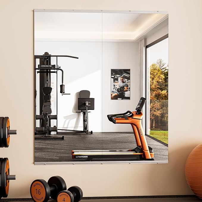 Keonjinn Home Gym Mirror, 56" x 24" - 2PCS Workout Mirrors for Home Gym, Frameless Tempered Glass, Full Body Wall Mirrors for Fitness Exercise, Yoga Room, Dance Studio, Bedroom, Garage