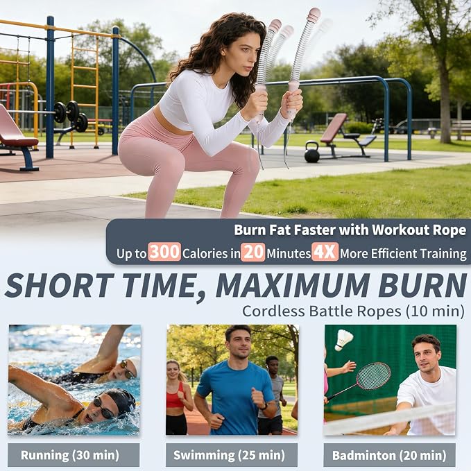 Pinailon Ropeless Battle Ropes Portable Cordless Strength Home Gym Pink | Workout Exercise Rope for Strength Building, Heavy Duty, HIIT & Low-Impact Aerobic Training for Men & Women
