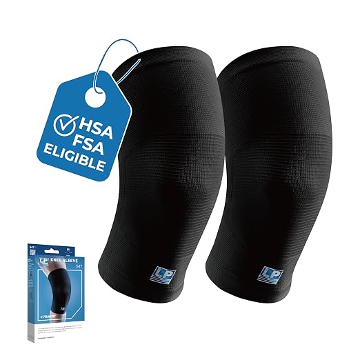 LP 647 Knee Braces For Arthritis Pain, Knee Pain Relief, Injury Recovery - Knee Sleeve For Pickleball, Basketball, Hiking, Biking, Running, For Men Women (Black, L, 2 Pack)