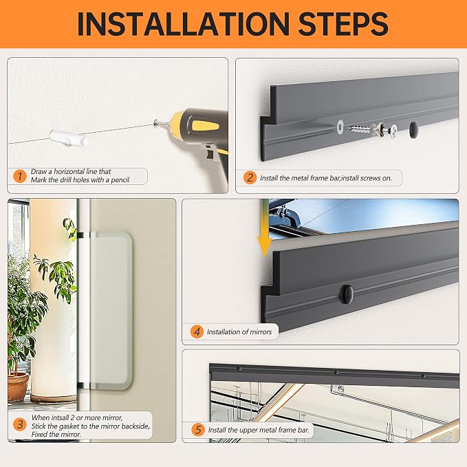 Hasipu Home Gym Mirror, 2 Pcs 63 x 28 Inches Each, Tempered Glass Wall Mounted Frameless Workout Mirrors, Ideal for Gym, Yoga, Garage, Dance Studio, Living Room, Bedroom, Bathroom Walnut Rectangular