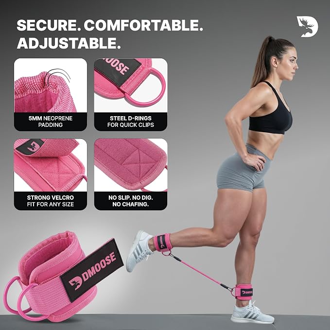 DMoose Ankle Strap for Cable Machine - One Size Fit with Premium Padding, Workout Kickback Ankle Cuffs, Ankle Bands for Working Out, Booty Workouts, Leg Extension, Hip Abductors & Lower Body Exercises