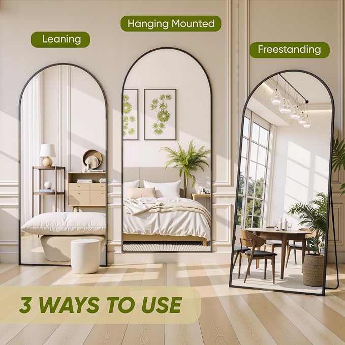 Full Length Mirror, 59"x19" Arched Full Body Mirror, Floor Mirrors with Stand, Body Mirrors Standing Hanging Leaning Against Wall,Aluminum Frame Mirrors for Bedroom Cloakroom,Living Room,Black
