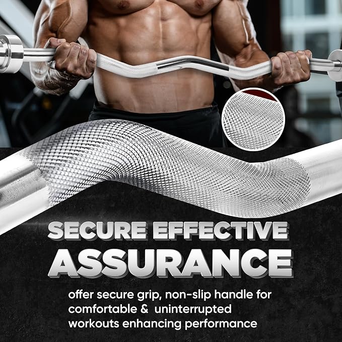 Yes4All Standard Straight Barbell 60" & EZ Curl Bar 47", Capacity 200 to 480 LB, Weight Bar 1" to 2" Diameter - Star Lock Collars, Rubber Ring, Barbell Spins Included for Deadlifts & Squats