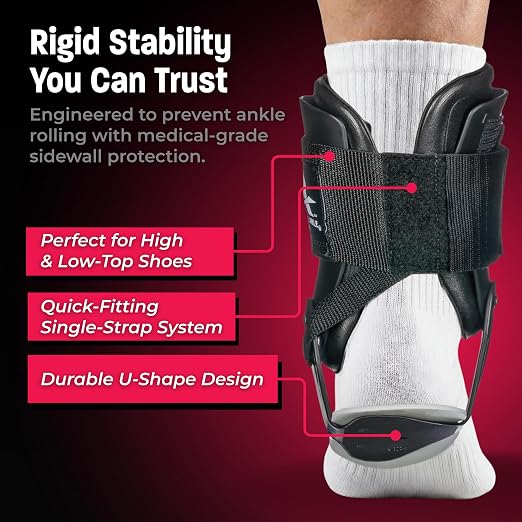 Active Ankle T2 Ankle Brace, Small, Black, Rigid Support for Men 5-7 & Women 6-8 Shoe Size, Adjustable Brace for Sprained Ankle, Volleyball & Cheerleading, Lightweight EVA Padding, Fits Left or Right Foot