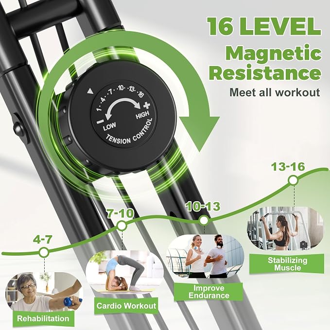 Caromix Folding Exercise Bike, 5 in 1 Stationary Bike with 16-Level Adjustable Magnetic Resistance, 330LB Capacity Indoor Workout Bike, Foldable Exercise Bike for Seniors and Adult