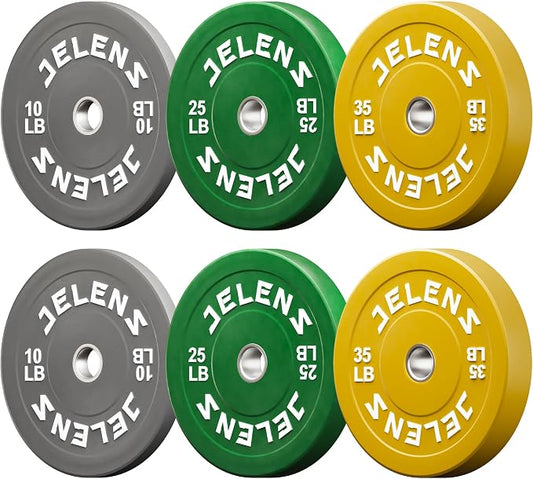 JELENS Olympic Barbell Weight Plates Set, 2-Inch Black/Colored Rubber Bumper Plate Weight Set for Strength Training and Weightlifting, Multiple Options