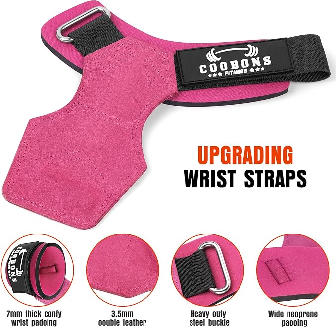Weight Lifting Wrist Straps, Gym Straps Weight Lifting for Deadlift and Powerlifting, Double Layer Leather Wrist Wraps with Padded Cushion Wrist Loop, Weightlifting Grips for Men and Women
