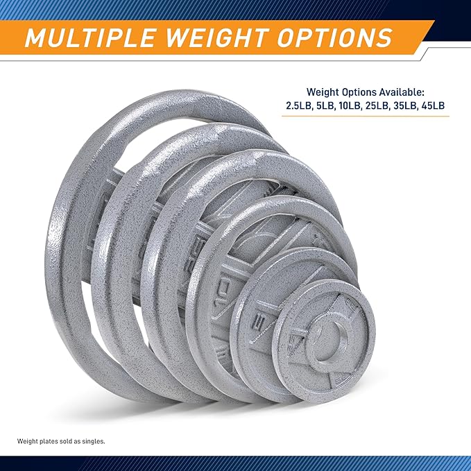 Marcy Classic 2" Cast Iron Olympic Grip Plates for Strength Training and Weightlifting