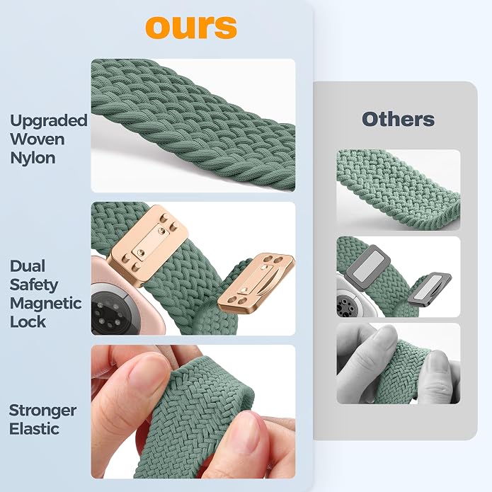 Laffav Braided Stretchy Band Compatible with Apple Watch Bands 42mm 40mm 41mm 38mm 44mm 45mm 46mm 49mm for Women Men, Magnetic Nylon Solo Loop Sport Strap for iWatch Series 11 10 9 8 7 6 5 4 SE Ultra