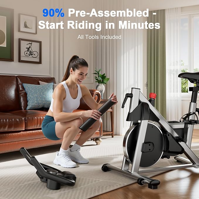 Indoor Cycling Bike - 32-Level Magnetic Resistance Stationary Exercise Bike with Adjustable Seat & Handlebars, Silent Belt Drive for Home Cardio (Fits Users 5'1" to 5'11", 300lbs Capacity)