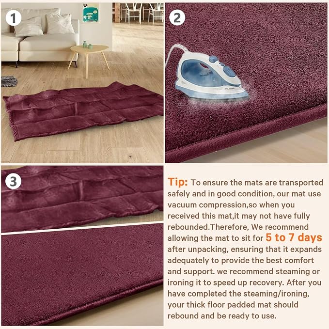 Baby Play Mat for Floor,Ultra Thick Elastic Foam 50"x50" Playmat Tummy Time Muscle Crawling Exercise Activity Cushion Gym Mat Nursery Playroom Area Kids Rug for Babies, Toddlers,Infants,Burgundy