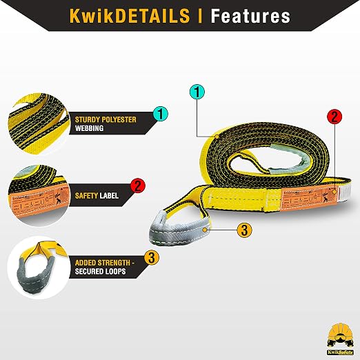 KwikSafety - Charlotte, NC - Mighty Sumo 2”x 10’ Poly Web Sling Lifting Strap Construction ASME OSHA / 6400lbs Vertical 5100lbs Choker 12800lbs Basket/Rigging Moving Towing Hoisting Gear