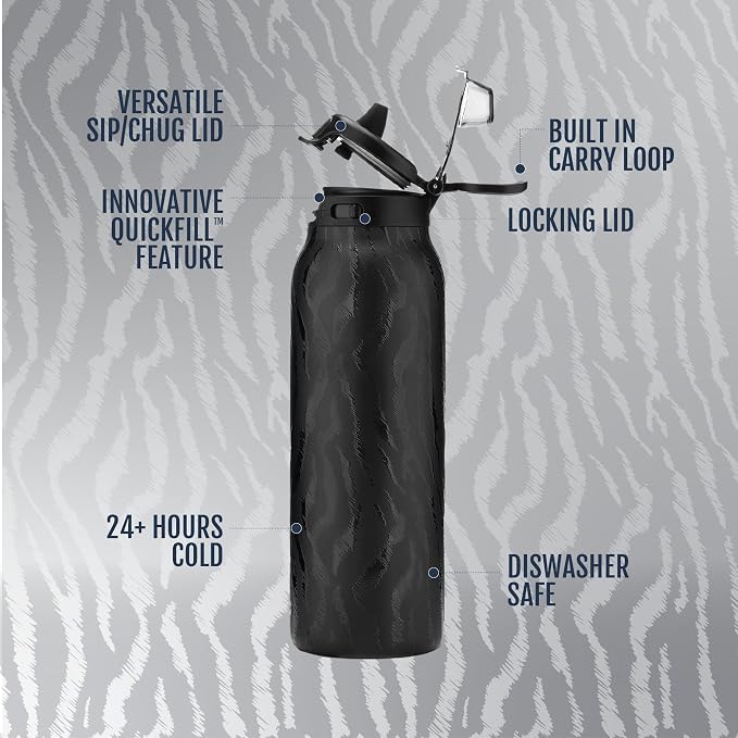 Ello Pop & Fill Insulated Stainless Steel Water Bottle with Quick Fill Lid, Leakproof Locking, Sip or Chug Spout, BPA-Free, Double Wall Vacuum Insulated for Sports, Travel & School- 22oz / 32oz / 40oz