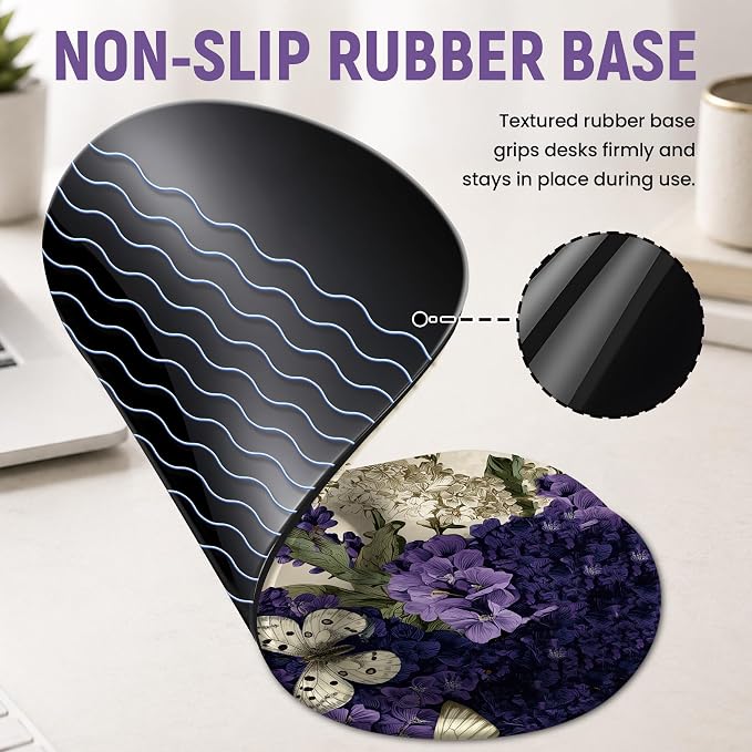 Ergonomic Mouse Pad with Wrist Rest, Gel Wrist Support, Lilac | 10.2 x 7.6 in Mouse Pad with Smooth Fabric Surface and Non-Slip Rubber Base for Office, Home, Study, and Gaming