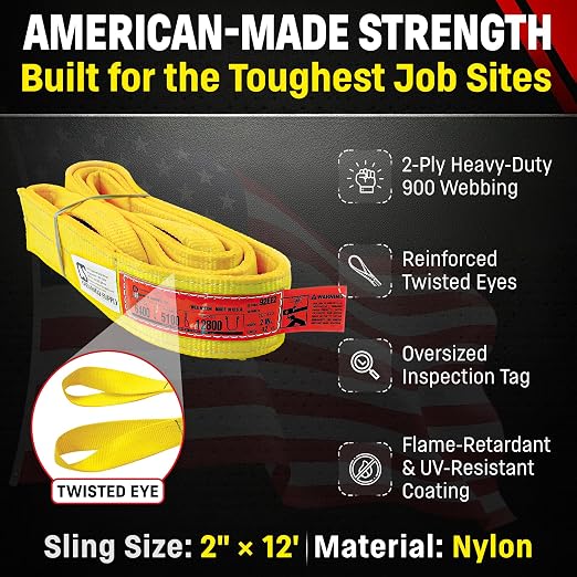 DD Sling 4 Inch x 16 Foot Orange Nylon Lifting Sling – USA Made, 11,500 lb Vertical, 9,200 lb Choker, 23,000 lb Basket – 2-Ply Heavy Duty 900 Webbing, Type 4 Twisted Eye & Eye Rigging Sling