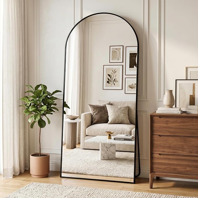 Full Length Mirror, 71"x32"Arched Floor Mirror Freestanding, Floor Standing Full Body Mirror with Stand for Bedroom, Hanging Mounted for Living Room Cloakroom