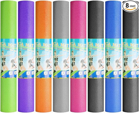Funtery 3 mm Thin Yoga Mats Bulk, 68 x 24 Inches Lightweight PVC Exercise Mats Non Slip Workout Fitness Pads for Yoga Pilates Stretching Classes Gym Home Studio