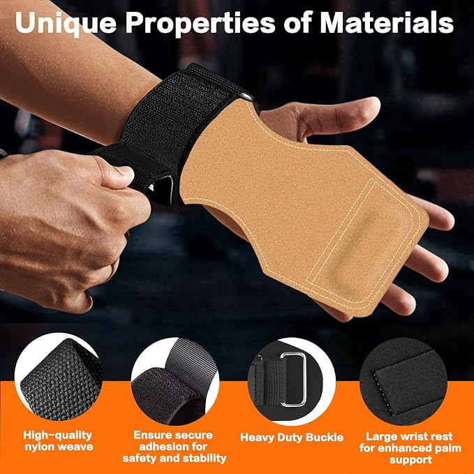 Weight Lifting Wrist Strap, Double-Layer Leather Wrist Straps for Gym Strength Training Weightlifting,Deadlift and Powerlifting, Enhance Grip Strength Neoprene Padding Gym Workout Lifting Straps Men/Women Pair