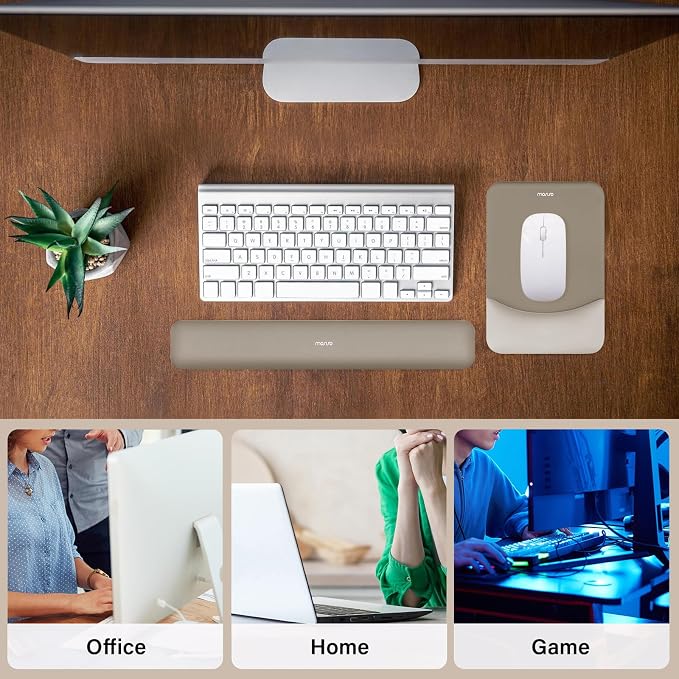 MOSISO Wrist Rest Support Mouse Pad & Keyboard Set, Bronze Brown | Rectangular Ergonomic Mousepad, Non-Slip Base, Home/Office Pain Relief & Easy Typing, Neoprene Cloth & Raised Silicone Lining