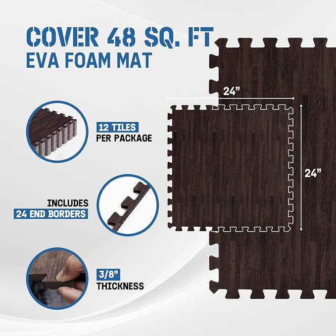 Yes4All EVA Interlocking Mats, Puzzle Floor Tiles, Foam Floor Padding with Border for Furniture, Home Space, Living Room, Garage
