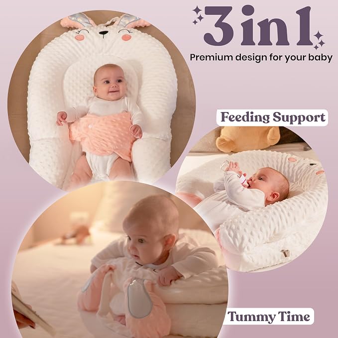 Infant Support Pillow with Adjustable Side Panels for Supervised Tummy Time - Portable Activity Cushion for 0-12 Months - Activity Mat - Pink