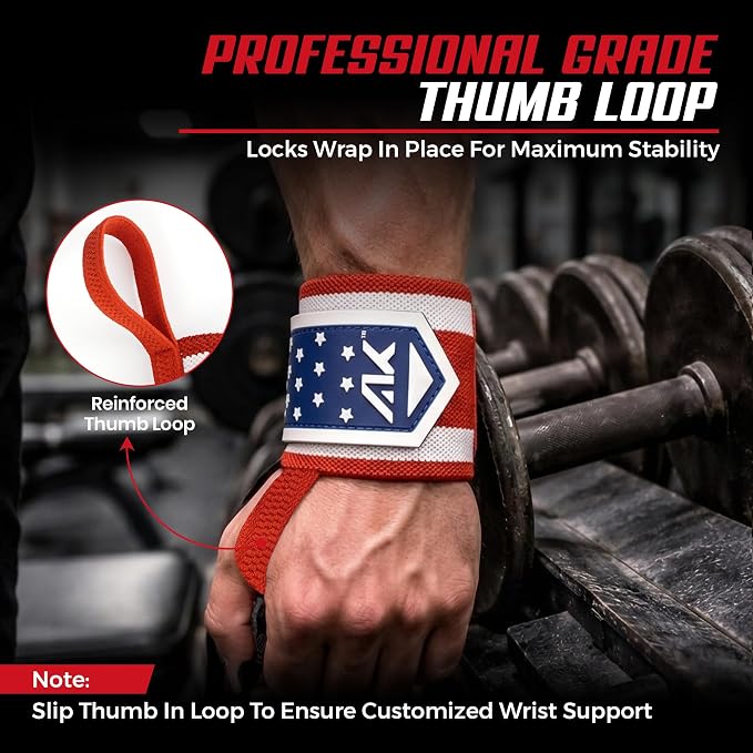 AKTV8 Wrist Wraps for Weightlifting, 18"&24" Heavy Duty Stiff Wrist Support | 3inch Wide Firm Elastic, Reinforced Thumb Loop, Built for Heavy Bench Press, Overhead Press, Powerlifting & Strength Training