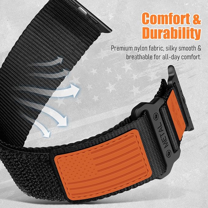 Rugged Nylon for Apple Watch Ultra 2/ Ultra 3 Band Series 11/10/9/8/7/6/5/4/3/SE iWatch Bands Men,Soft Woven Stars-Stripes Flag Wristbands Strap for Apple Watch Ultra 3/2/1 49mm 46mm 45mm 44mm 42mm