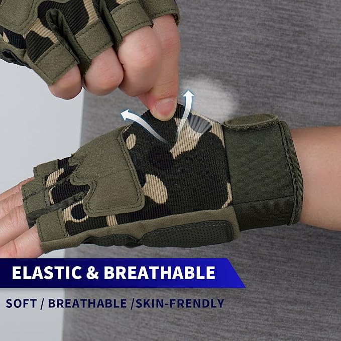 FIORETTO Fingerless Gloves for Men, Breathable Grip Palm Gloves for Motorcycle Riding, Driving, Cycling, Exercise, Workout, Climbing, Hiking and Outdoor Activities M210603