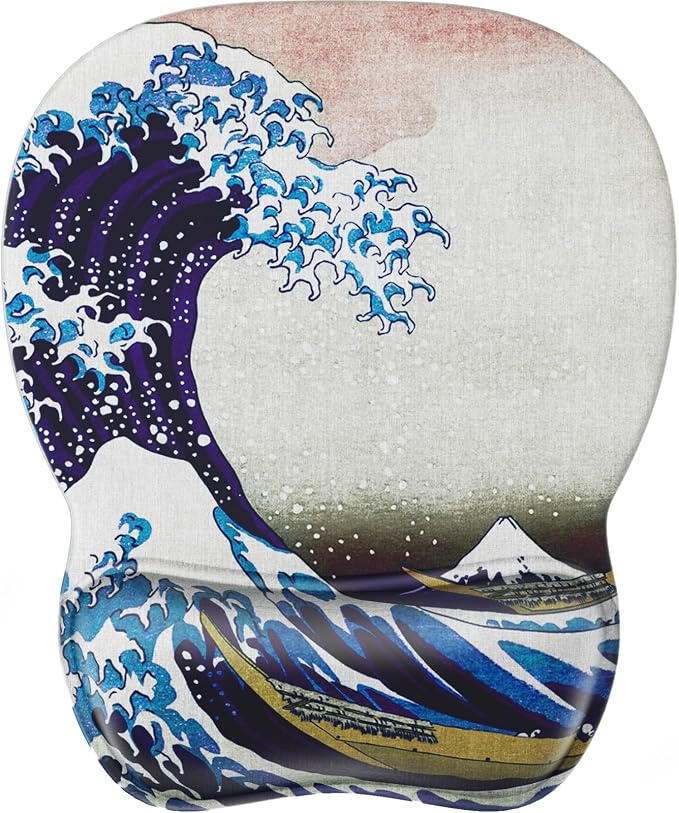 MROCO Ergonomic Mouse Pad with Gel Wrist Rest, 9.4 x 8.1 in, Great Wave | Ergonomic Shape Design, Multiple Pattern Options, Gel Wrist Comfort, Smooth Lycra Surface, Non-Slip PU Base