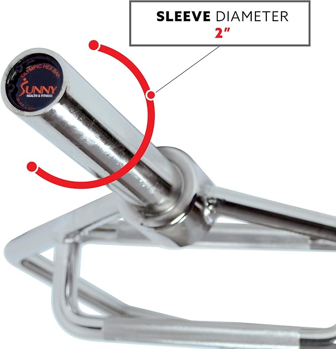Sunny Health & Fitness Olympic Hex Trap Bar for Deadlifts, Home Gym Barbell | Fits 2" Olympic Plates, Diamond Knurled Grips, Deadlift Squat Shrug Farm Walk, Targets Legs Glutes Back Core & Grip