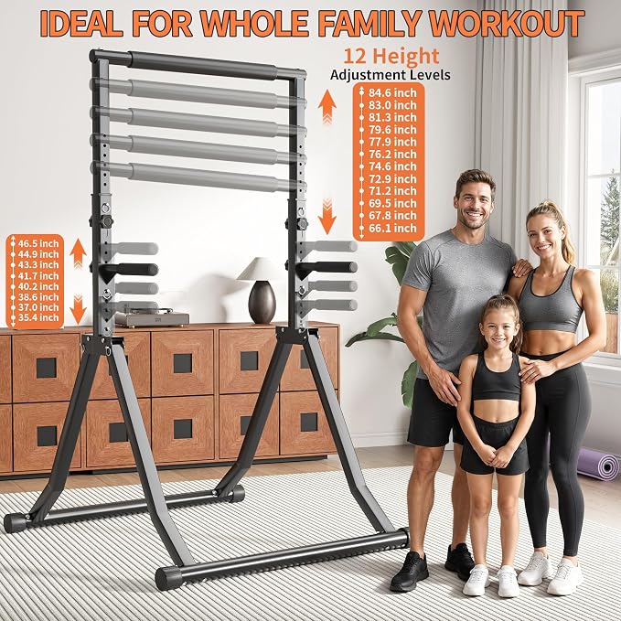 Foldable Pull Up Bar Station 66.1''-84.6'' Power Tower