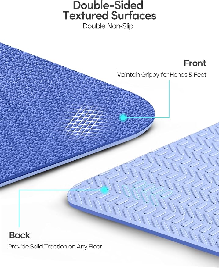 Heathyoga Yoga Mat Non Slip TPE Pilates Exercise Mats for Home Workout Gym Fitness Eco Friendly Thick Hot Yoga Mat with Strap Body Alignment,72"x 26" Thickness 1/4"