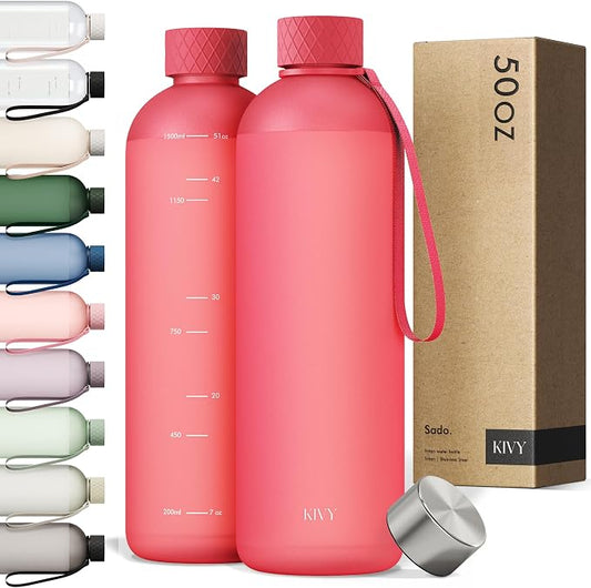 KIVY Large Water Bottle 50oz [Lightweight & Shatterproof] Fits Backpack & Cupholder for Travel, Sports, School - Extra large water bottle no straw - 1.5 Liter water bottles - 50oz Water bottle Red