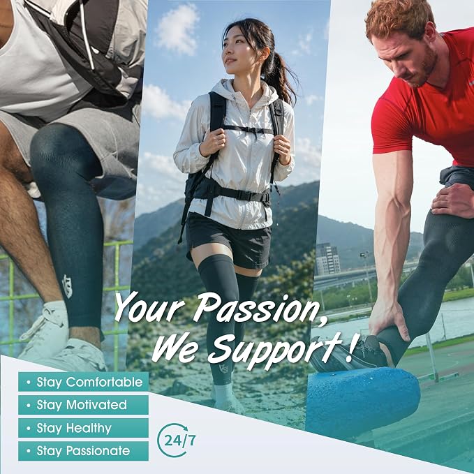 Vital Salveo -Germanium Recovery Compression Sports Full Leg Sleeve Length Thigh Calf Long Knee Sleeve with UV protection Support Single Tight. For Basketball, Arthritis Men and Women (1 PC)-X-Large
