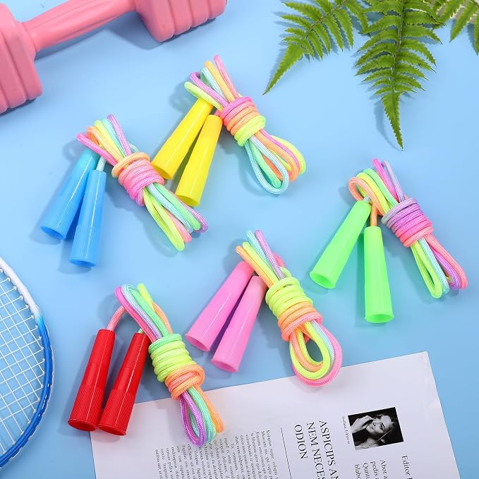 Elcoho 48 Pack Rainbow Jump Rope Set, Colorful Jumping Ropes, Vibrant Skipping Rope for Outdoor Sport Fun Party Favors, 7.2 Feet