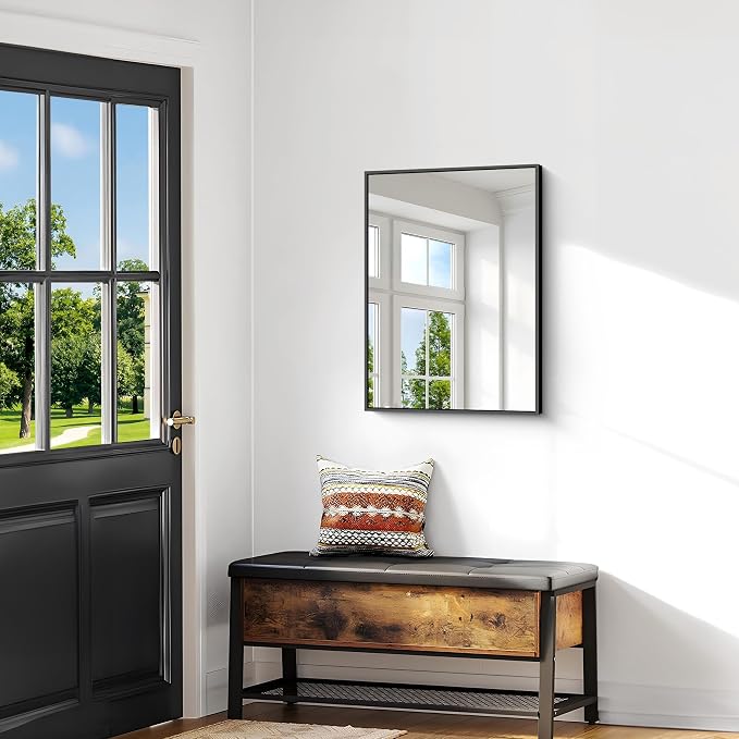 BONEWEI Bathroom Mirror,24x30 inch Wall Mirror for Bathroom Wall Mounted Black Rectangle Square Corner Mirrors,Black Bathroom Mirror for Living Room,Farmhouse,Bedroom Entryway,Horizontal/Vertical