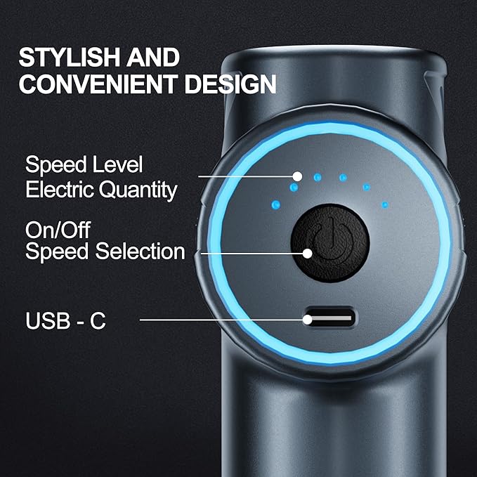 LEERCON Massage Gun Deep Tissue Handheld Muscle Massager for Pain Relief | Electric Massager Gun with 6 Speeds and 4 Heads Small Massage Gun for Athletes, Ideal Gift for Men Women Dad Mom Blue