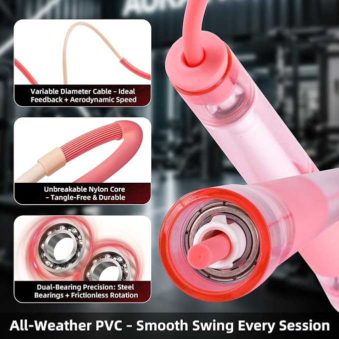 YUEDONG Adjustable Fitness Jump Rope with Dual Bearings for Kids and Adults | Dual bearings, transparent handles, self-locking length adjustment, tangle-free PVC rope, for fitness and school activities