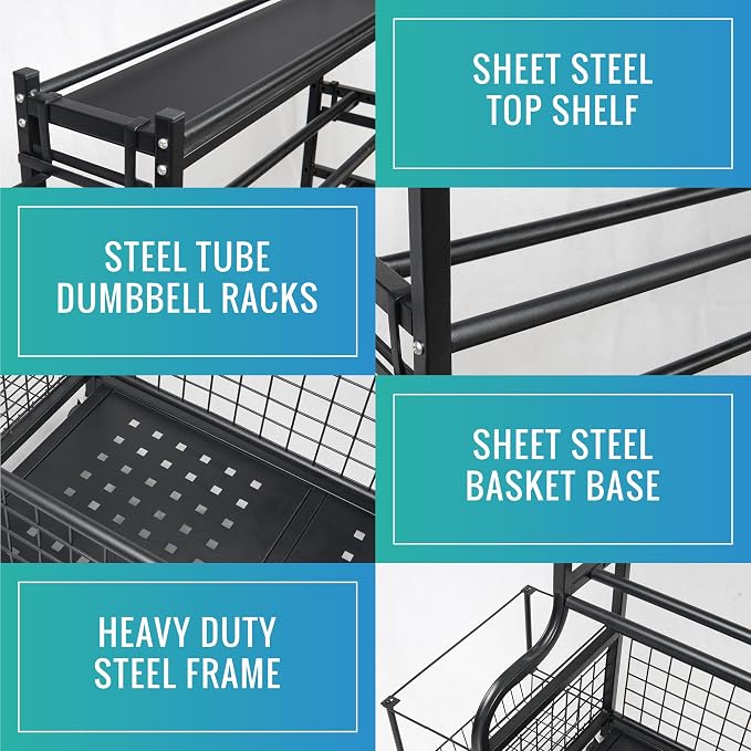 STUFFSTASH Dumbbell Rack for Home Gym, Heavy Duty Weight Rack for Dumbbells, Adjustable Dumbbell Stand with Storage, 700LB Capacity Gym Equipment Organizer with Wheels