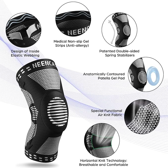 NEENCA Knee Braces for Knee Pain Relief, Compression Knee Sleeves with Patella Gel Pad & Side Stabilizers, Knee Support for Weightlifting, Running, Workout, Arthritis, Meniscus Tear, Men Women. ACE-53 | Patented Patella Gel Pad & Side Stabilizers, Comp...