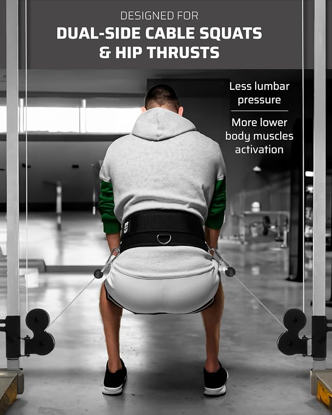 THEFITGUY Original Multi-Attachment Belt for Cable Squats & Hip Thrusts | 5 D-ring points, 2 straps (40in/27in), hook-and-loop closure, fits a 32-52in waist for glute and quad work