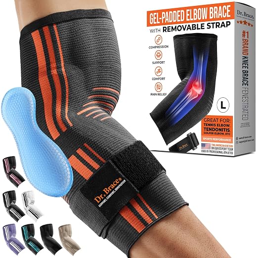 DR. BRACE® Elite Elbow Brace Support, Breathable Elbow Compression Sleeve with Gel Pad for Golfer's, Tennis Elbow & Tendonitis Treatment & Pain Relief