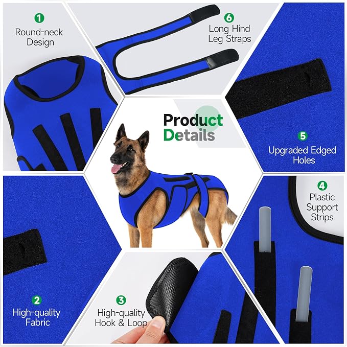 Back Brace for Dogs with Strong Spine Stability Support, Blue XL | IVDD Mobility Back Brace for Pet, Breathable & Adjustable for Joint & Hip Support Senior or Less Mobile Dogs