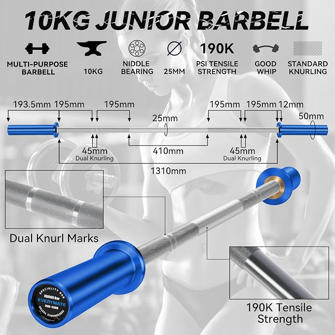 EVERYMATE 5LB Mini Barbell Bar Beginner Women Kid Barbell Total Body Workout Weighted Bar,for Strength Training, for Youth Children New Weightlifting
