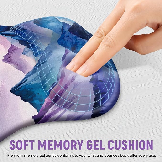 Ergonomic Mouse Pad with Wrist Rest, Gel Wrist Support, Peaks | 10.2 x 7.6 in Mouse Pad with Smooth Fabric Surface and Non-Slip Rubber Base for Office, Home, Study, and Gaming